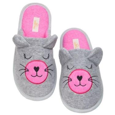 Imagem de Pantufa Chinelo Mule Gato Cinza Pet Inverno Fantasia Animal - Cotton D