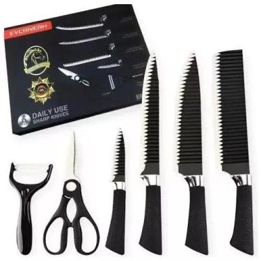 Imagem de Kit De Facas Antiaderente C/ 6 Peças De Aço Inox Churrasco - Top chef