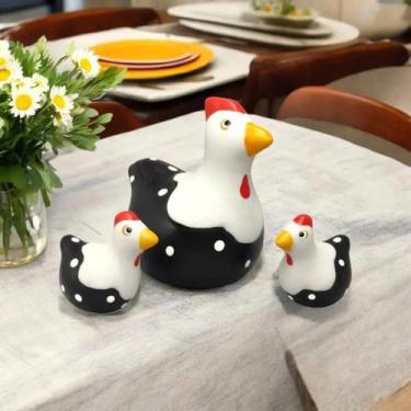 Imagem de Miniatura Trio Familia de Galinha de Ceramica Mini Jardim - Decore Cas
