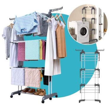 Imagem de Varal de Chão Dobrável 3 Andares Vertical Portátil Lavanderia Apartame