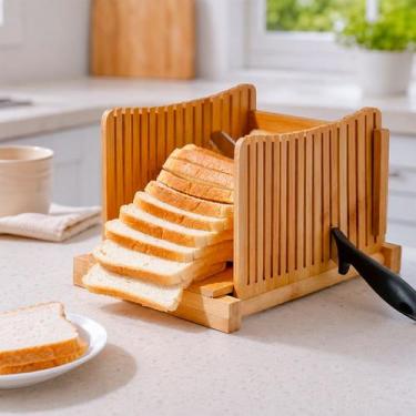 Imagem de Cortador de Pão Manual em Bambu Guia De Corte Fatias Uniformes - BHZ