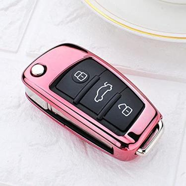 Imagem de WSWJDW TPU Car Key Case Cover Keychain Ring Key Bag, apto para Audi A3 8p 8v A4 B7 B8 B5 B9 A1 A5 Q7 Q5 A6 4f C6 C5 C7 C4 Tt Q3 S3 A7 A8 C4 TT 8N, Rosa
