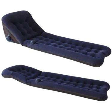 Imagem de Almofada inflável multifuncional, tipo prensa flocagem, encosto, cama de ar plana, à prova de umidade, portátil para acampamento, turismo, ar livre, sofá preguiçoso universal (azul marinho)
