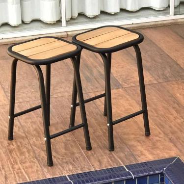 Imagem de Kit 2 Banquinhos De Aço E Madeira Preto Altura 46 Cm