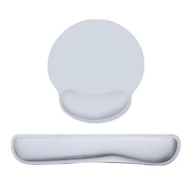 Imagem de Conjunto de almofada de mouse para teclado em espuma de memória e teclado com base em borracha antiderrapante cinza POPQ