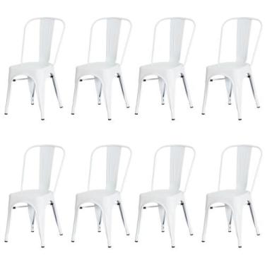 Imagem de Kit 8 Cadeiras Tolix Iron Design Branca Aço Industrial Sala Cozinha Ja