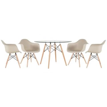 Imagem de KIT - Mesa Eames com tampo de vidro 120 cm + 4 cadeiras Eiffel DAW