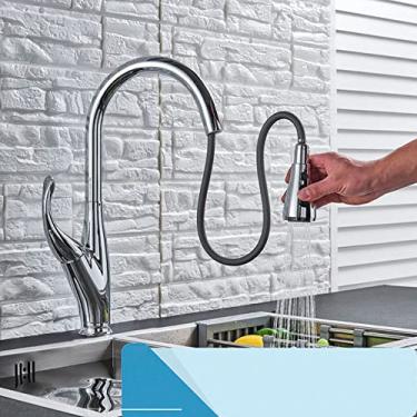 Imagem de Torneira de cozinha de níquel escovado torneira misturadora de cozinha de alça única pulverizador de fluxo de cozinha bico de cozinha quente torneira de água fria, cromo A, China