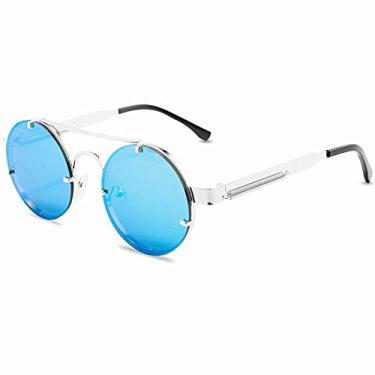 Imagem de Óculos de sol redondos steampunk masculino fashion designer vintage óculos de sol sem aro para mulheres lentes de sol, azul, z