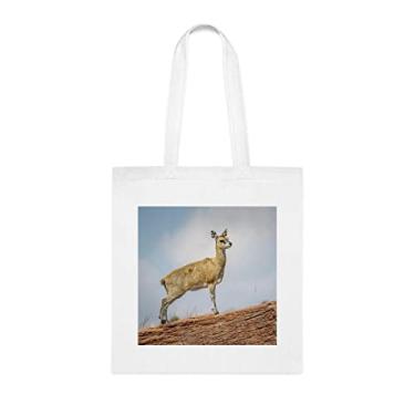 Imagem de Sacola Klipspringer em pé em uma pedra e estrelada, presente divertido, bolsa de ombro, bolsas reutilizáveis, ideia de presente de cesta de Natal de aniversário, Branco