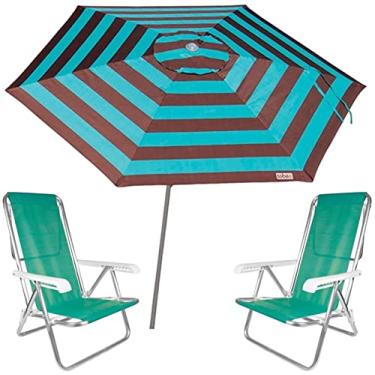 Imagem de Kit Guarda Sol Ombrelone 2,4m Malibu Turquesa 2 Cadeira 8 Posições Alumínio Sannet Praia Piscina Camping - Tobee - Verd