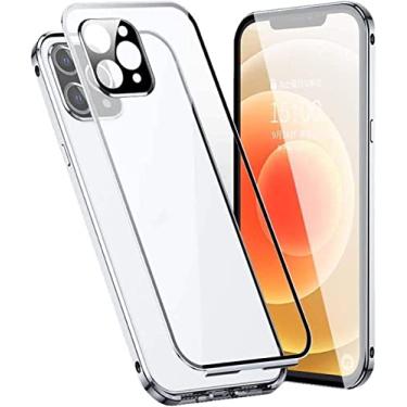 Imagem de HAODEE Capa magnética para Apple iPhone 13 Pro (2021) 6,1 polegadas, capa de proteção de telefone de vidro temperado transparente HD dupla face [moldura de pára-choques de metal] (cor: prata)