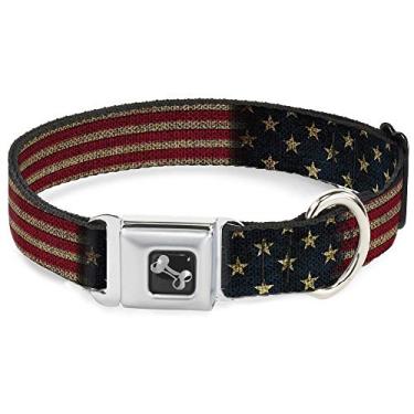 Imagem de Buckle-Down Coleira para cães com fivela de cinto de segurança – stretch vintage com bandeira dos EUA – 2,54 cm de largura – serve para pescoços de 38,12 cm – Grande