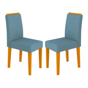Imagem de Kit Com 2 Cadeiras Para Sala De Jantar Ana Cor Ype Azul Claro Veludo W