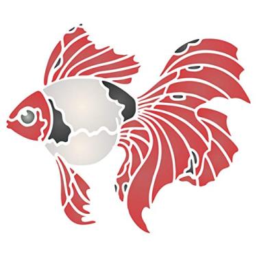 Imagem de Estêncil Goldfish, 17,78 x 15,24 cm (C) - Estêncil de peixe de aquário para lago de água doce para modelo de pintura..