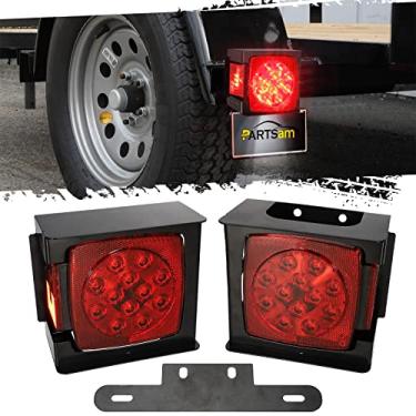 Imagem de Partsam 2 pçs Kit de luz de reboque LED quadrado à prova d'água vermelho LED Stop Turn Tail Licença Freio Luz de corrida com caixas de montagem em aço Suporte de placa de licença para caminhão de barco de reboque de menos de 80" IP68