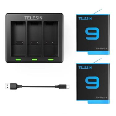 Imagem de Carregador Triplo + 2 Baterias Telesin para  GoPro 9 e 10 Black
