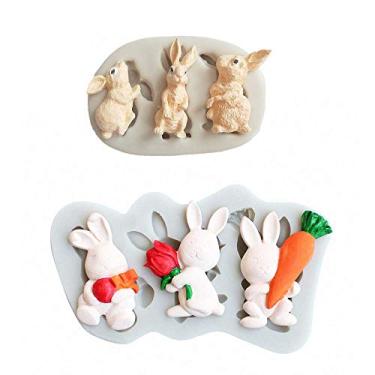 Imagem de Conjunto de 2 Moldes de Silicone de Coelho de Páscoa, Chocolate, Goma de Chocolate e Pasta, Molde de Bolo de Açúcar, Ferramentas de Decoração de Argila de Polímero