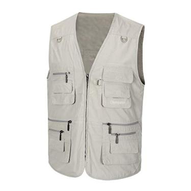 Imagem de Spanye Colete masculino de pesca Alive, com vários bolsos, casual, para trabalho, sem mangas, Bege, M