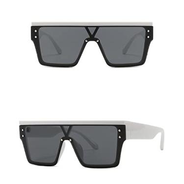 Imagem de Óculos de sol quadrados superdimensionados fashion femininos de luxo com topo plano rebite gradiente óculos de sol masculinos óculos de condução ao ar livre, C5 branco preto, tamanho único
