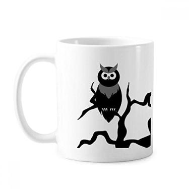 Imagem de Caneca de cerâmica de porcelana de café de cerâmica para Halloween com árvore de coruja