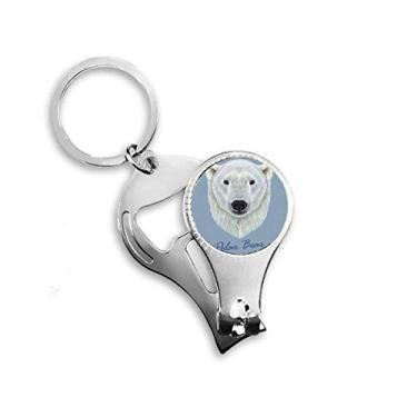 Imagem de White Northern Wild Polar Bear Animal Nail Nipper Ring Chaveiro Abridor de Garrafas Cortador