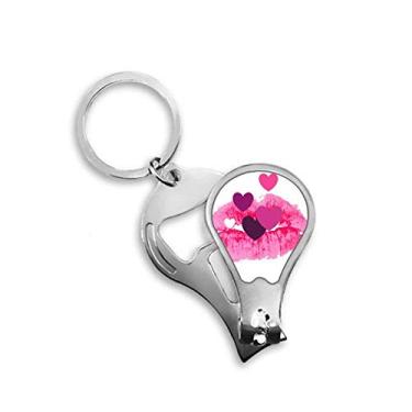 Imagem de Cortador de unhas Pink Lip Hearts Dia dos Namorados abridor de chaveiro tesoura