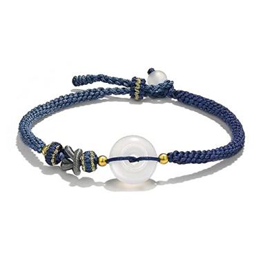 Imagem de HIGOH Fivela de paz ruyi ônix branco natural sinal de bênção da sorte casal pulseiras tecidas à mão para homens e mulheres pulseira de presente para casal, Adjustable ring opening, Sem incrustações