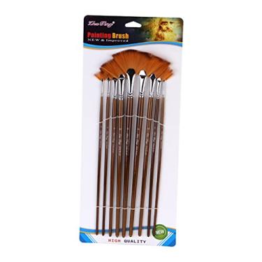 Imagem de LUGU 9 PCS Ventilador Paint Brush Set io Nylon Pincel de elo pa Aquarela Ó Acrílico Guache Pintu Desenho Escovas Arte Suprimentos