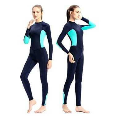 Imagem de Roupa de mergulho para mulheres 3 mm neoprene trajes de mergulho completos zíper traseiro ternos molhados manter aquecido maiô para surfe, snorkeling caiaque natação canoagem, azul, G