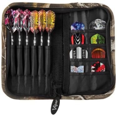 Imagem de Casemaster Capa de dardos de nylon de luxo para dardos de aço e ponta macia, comporta 6 dardos e possui 8 bolsos para acessórios como voos, eixos e pontas