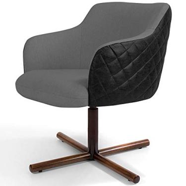 Imagem de Poltrona Decorativa Giratória Base X Jade D02 Linho Cinza C-416 Tressê Corano Preto - Lyam Decor