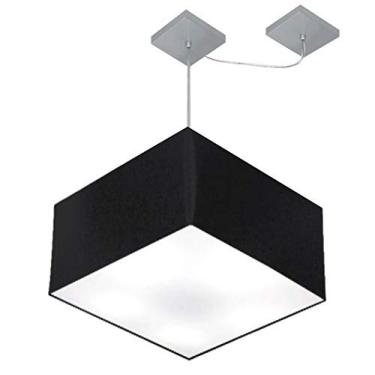 Imagem de Lustre Pendente Quad com Desvio Cúpula Tecido 30/40x40 cm, Vivare Iluminação, Pendente4271 PR, Preto, Médio