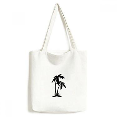 Imagem de Bolsa de lona preta com contorno de praia de coqueiro bolsa de compras casual