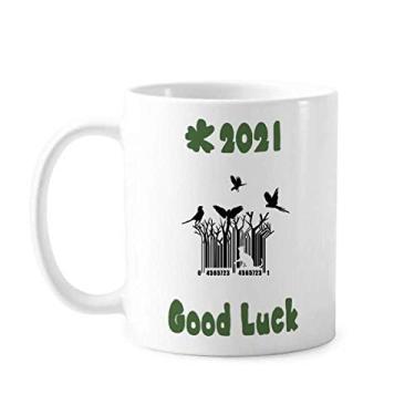 Imagem de Gatos Pássaros Árvores Art Deco Presente Fashion Good Luck 2021 Caneca Cerâmica Café Porcelana Copo Mesa