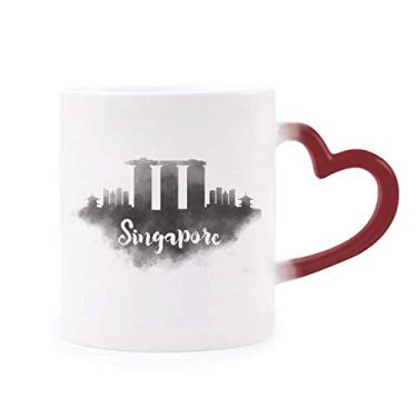 Imagem de Caneca sensível ao calor com tinta de marca de cidade, pintura de cidade, caneca de grés que muda de cor vermelha