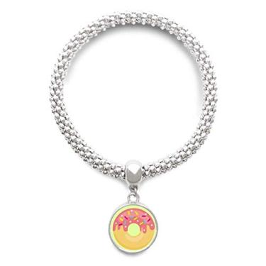 Imagem de DIYthinker Pulseira de prata com pingente de rosquinha rosa sobremesa doce pingente corrente de joia ajustável