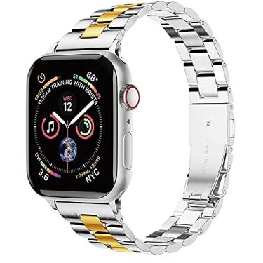 Imagem de Hoopyeecase Fino Metal pulseira de relógio Compatível com Apple Watch 38mm 40mm 42mm 44mm Magro Aço inoxidável Ajustável Pulseira pulseira para iWatch SE Series 6 5 4 3 2 1 para mulheres homens