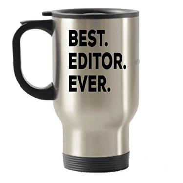 Imagem de Caneca de viagem para editor – Melhor editor de todos os tempos – Presentes para editores – Vídeo Áudio Filme 1 Áudio Livro Visual jornal – Editor In Chief – Presente engraçado – Chá quente chocolate cacau