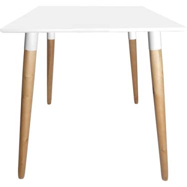 Imagem de Mesa Jantar Quadrada Ayme Madeira MDF Pé Canhão Eucalipto (Branco, 70cm Diâmetro)