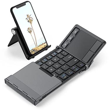 Imagem de iClever Teclado Bluetooth, teclado dobrável BK08 com touchpad sensível (sincronização até 3 dispositivos), teclado dobrável triplo dobrável para Windows Mac Android iOS