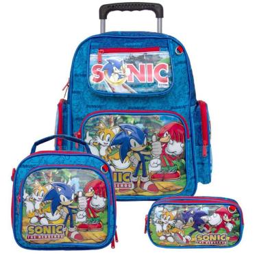 Imagem de Kit Mochila Masculina Escola Sonic De Rodinhas E Lancheira