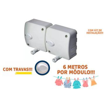 Imagem de Varal Modular Retrátil Recolhível Automático C/ 2 Módulos 6m