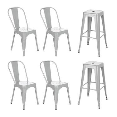 Imagem de Loft7, Kit 4 cadeiras + 2 banquetas altas industrial Loft Vintage Iron Tolix prata