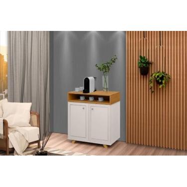 Imagem de Buffet/Balcão/Bancada/Aparador ST Modelo Retrô Com Pés em Madeira 2 Portas com Detalhe A Lazer e Puxadores cromados Cor Off White/Nature