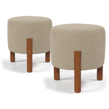 Imagem de Kit Conjunto 2 Puff Estofado Banqueta Decorativo para Sala Sofá Pés Retrô (Bege)