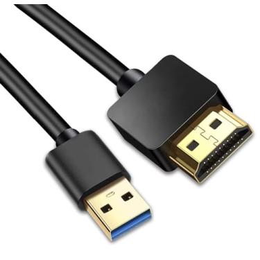 Imagem de AKWOR Cabo adaptador USB para HDMI, USB para HDMI macho 1080p monitor HD cabo conversor de áudio e vídeo para PC/laptop para monitor (apenas para Windows)
