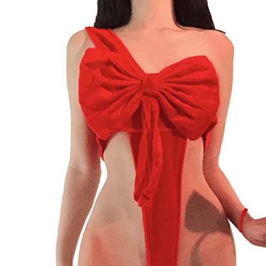Imagem de JasmyGirls Lingerie de laço para mulheres, sexy, Natal, Dia dos Namorados, vermelha, sutiã de gravata borboleta de veludo, body de veludo, Babydoll, Vermelho, Small - Large