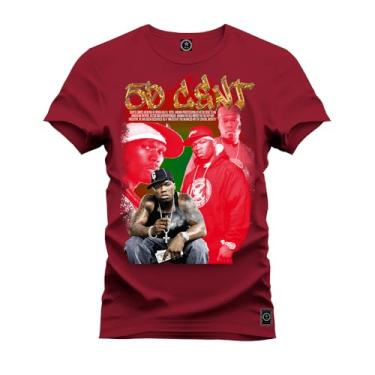 Imagem de Camiseta Plus Size T-Shirt Algodão 100% Algodão 50 Cent New Flow Bordo G3