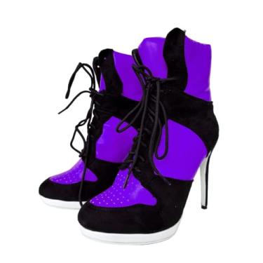 Imagem de Frankie Hsu Botas de cano alto Stiletto Sport Basketball High Heeled Ankle Bootie, casual, preto, azul royal, branco, sola inferior, tênis de designer de tamanho grande para mulheres, Roxa, 8
